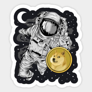 Astronaut Reaching Dogecoin DOGE Coin To The Moon Crypto Token Cryptocurrency Wallet Birthday Gift For Men Women Kids Sticker